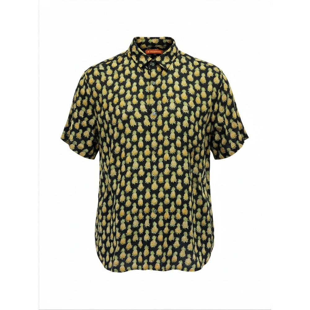 Tori Richard Mens 2XL Pineapple Print Cotton Lawn Hawaiian Shirt Black (AA25)